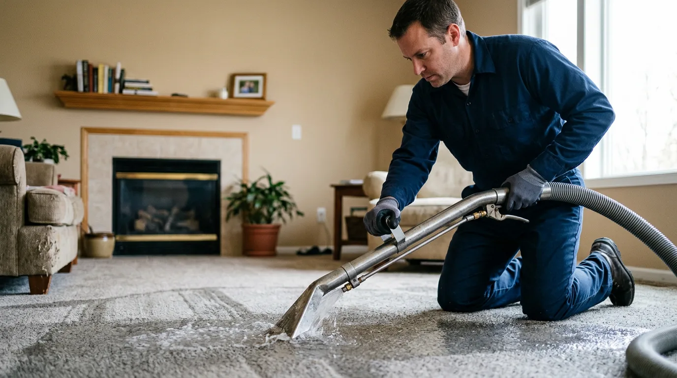 Water damage restoration technician working near Alpha, KY